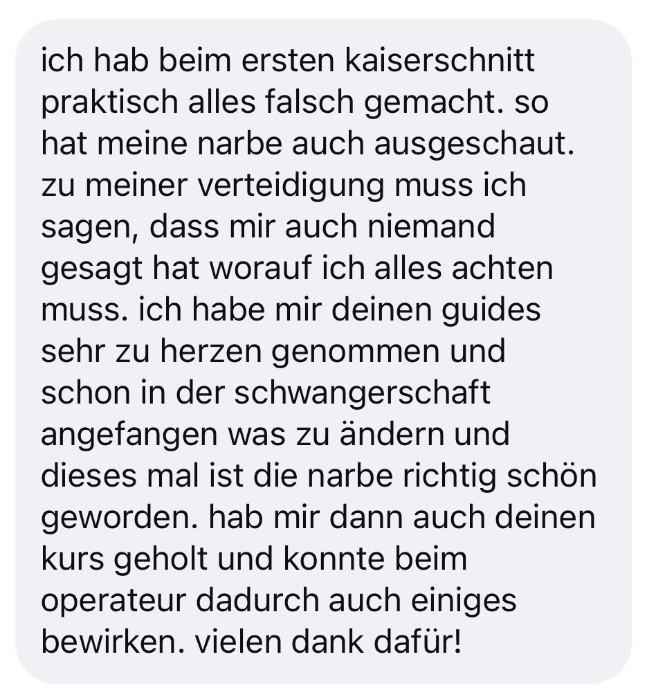 Nachricht einer Kundin &uuml;ber das Narbenpaket