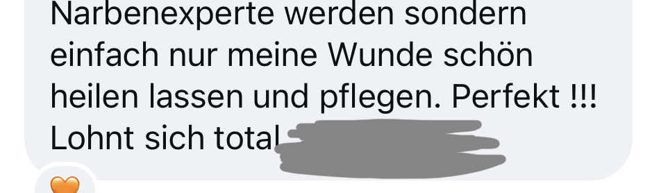 Nachricht einer Kundin &uuml;ber das Narbenpaket